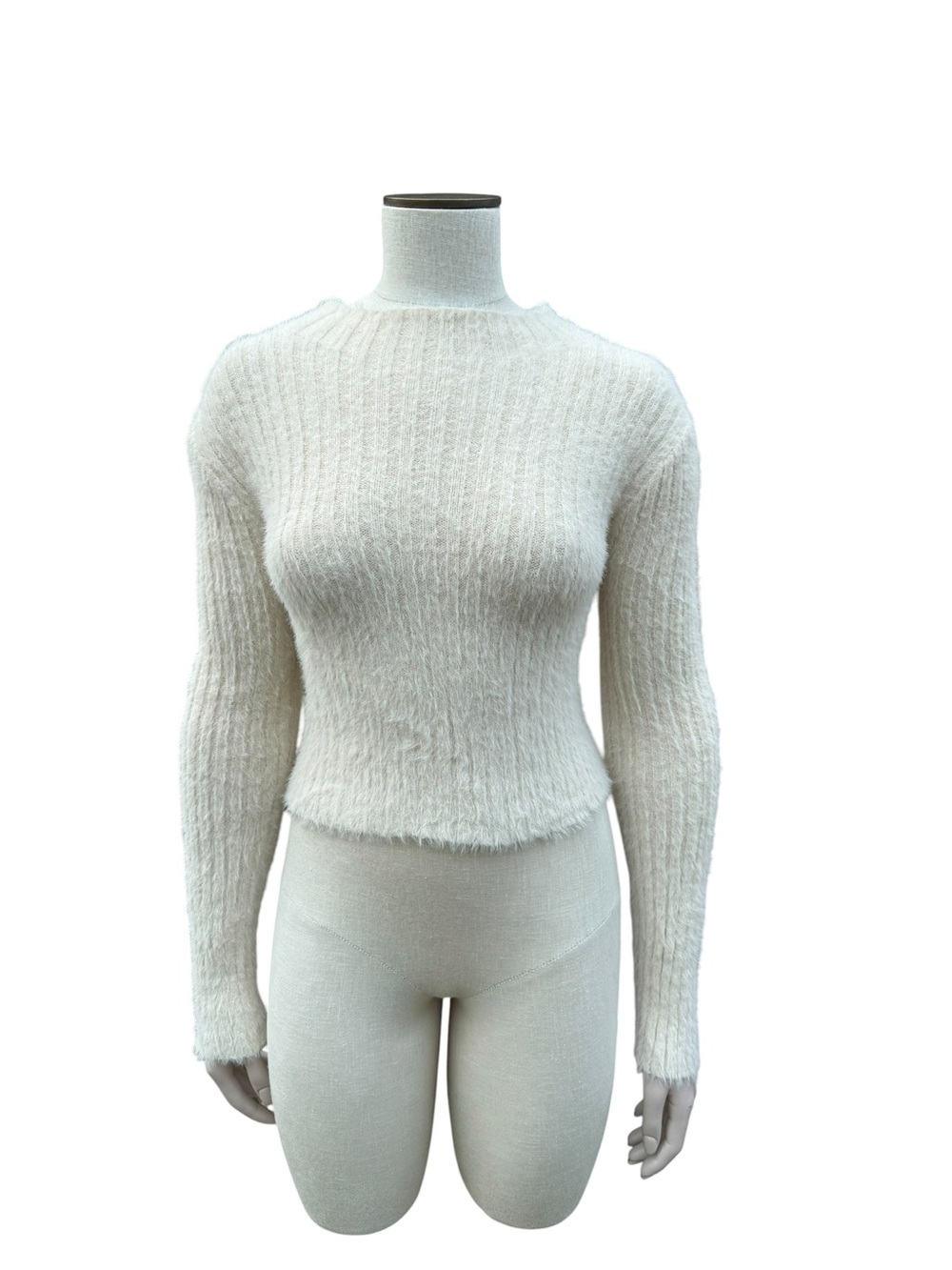 The Workshop Fuzzy Ribbed Crewneck Sweater - Ivory